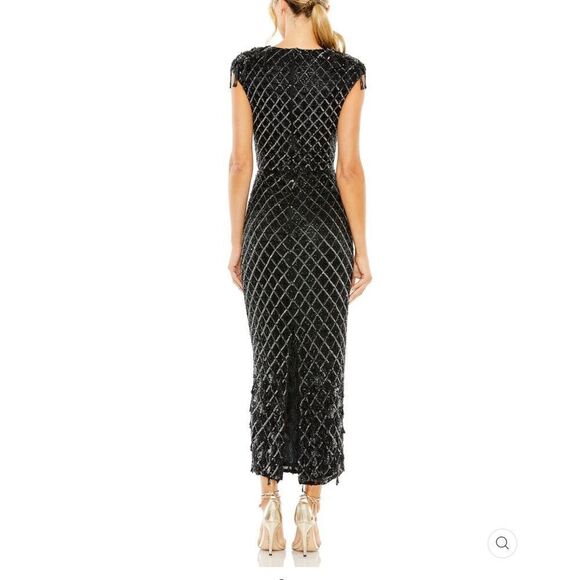 Mac Duggal 5776 Womens HIGH NECK DRESS W/ CRYSTAL FRINGE DETAIL - Picture 4 of 14